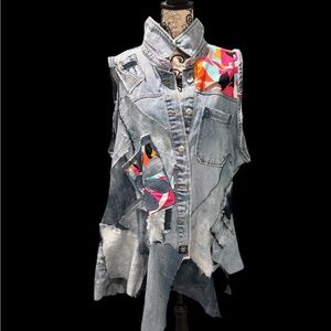 Patchwork Denim Vest Upcycled and reconstructed. One of a kind